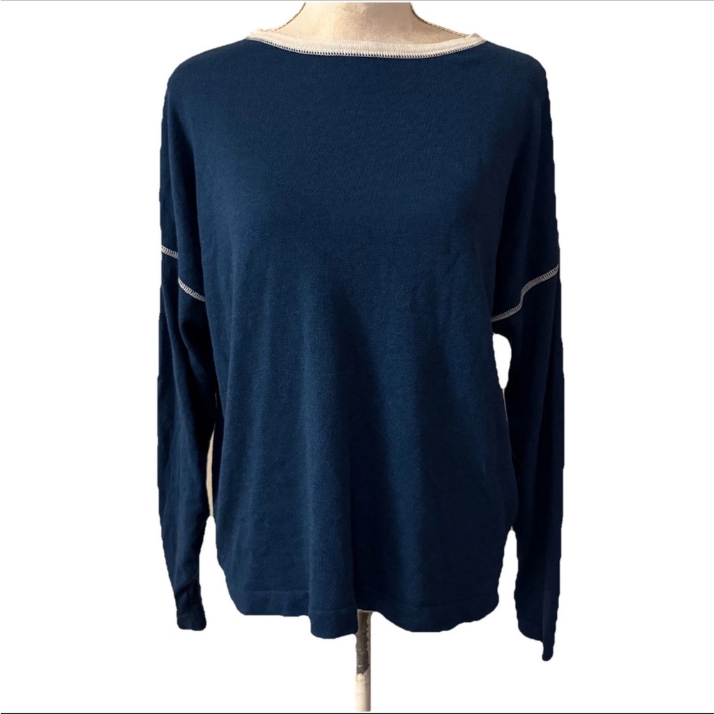MERSEA Del Mar Deep Indigo Blue Contrast Stitch Crew Neck Sweater One Size
